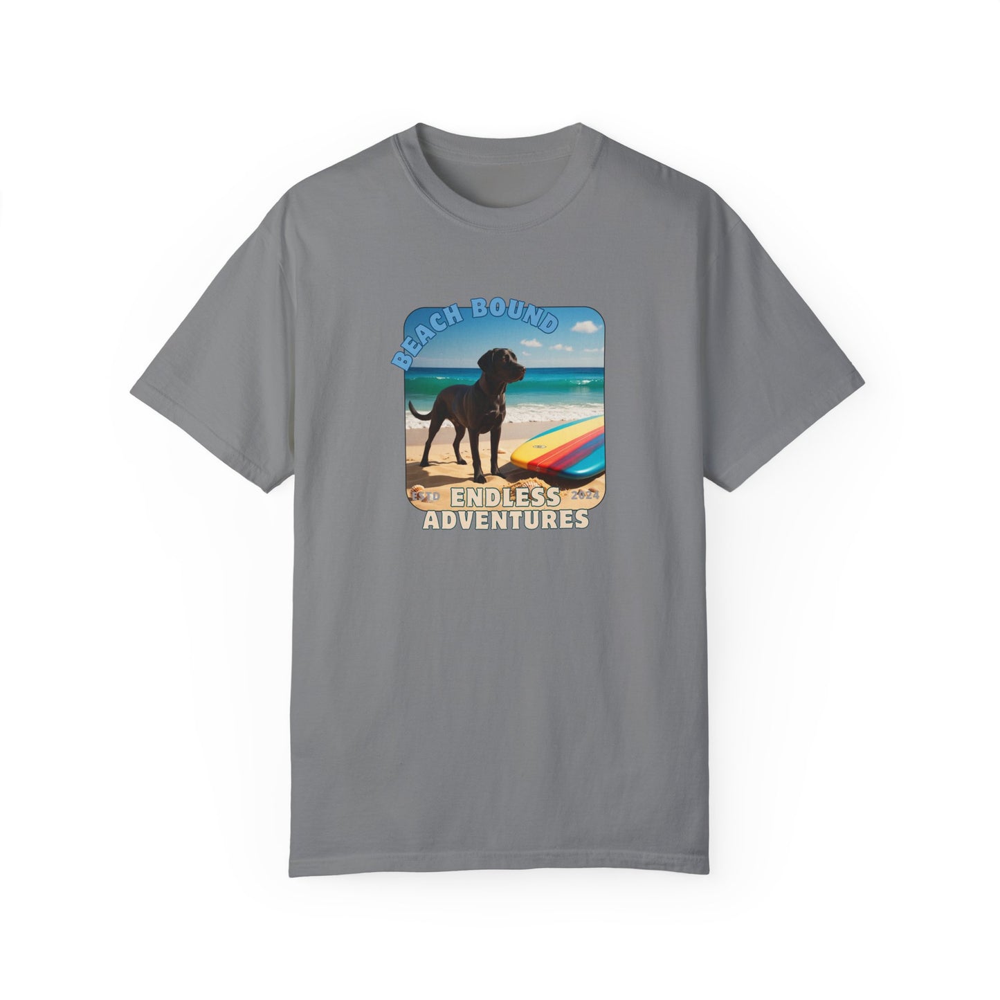 Beach Bound, Surfboard, Unisex Garment-Dyed T-shirt