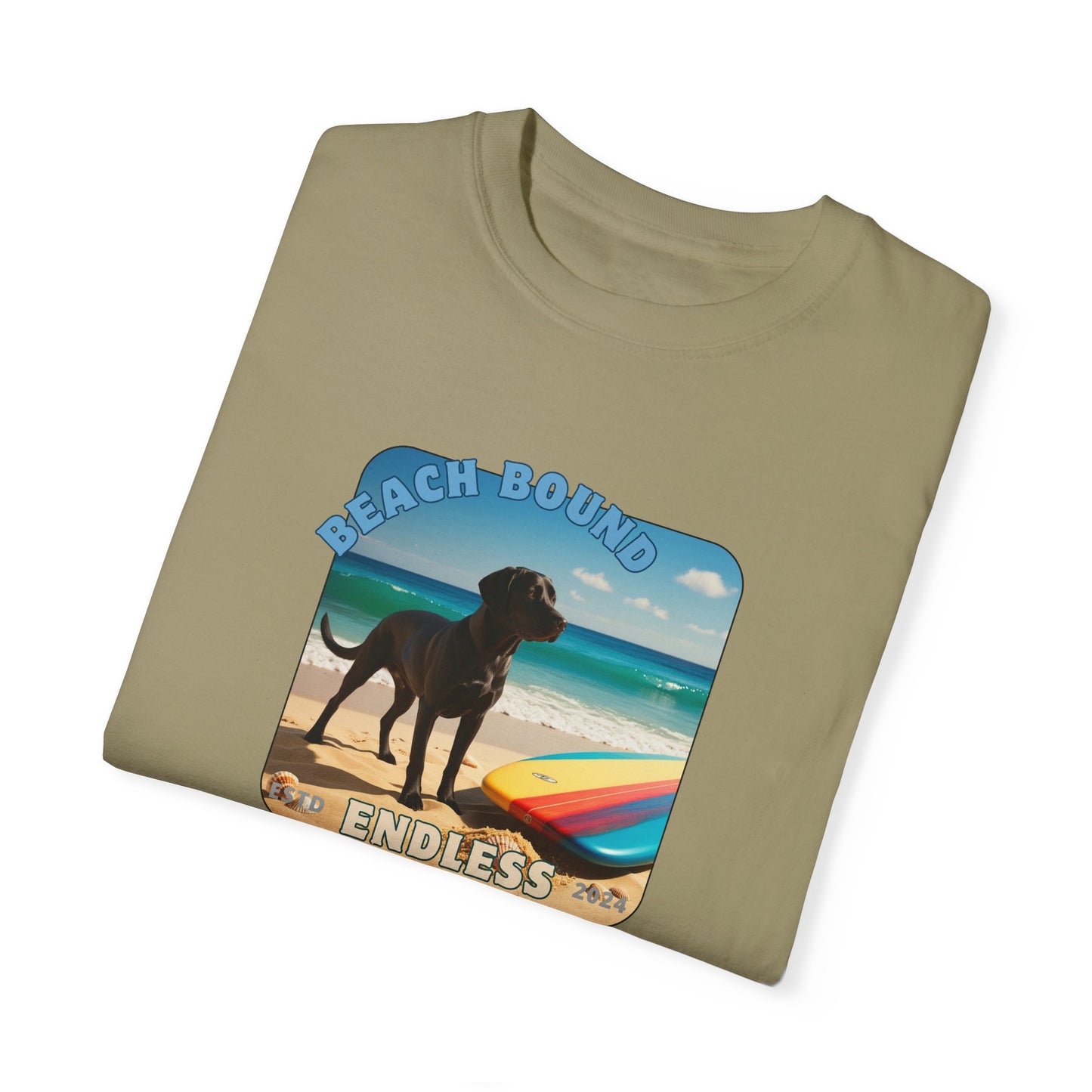 Beach Bound, Surfboard, Unisex Garment-Dyed T-shirt