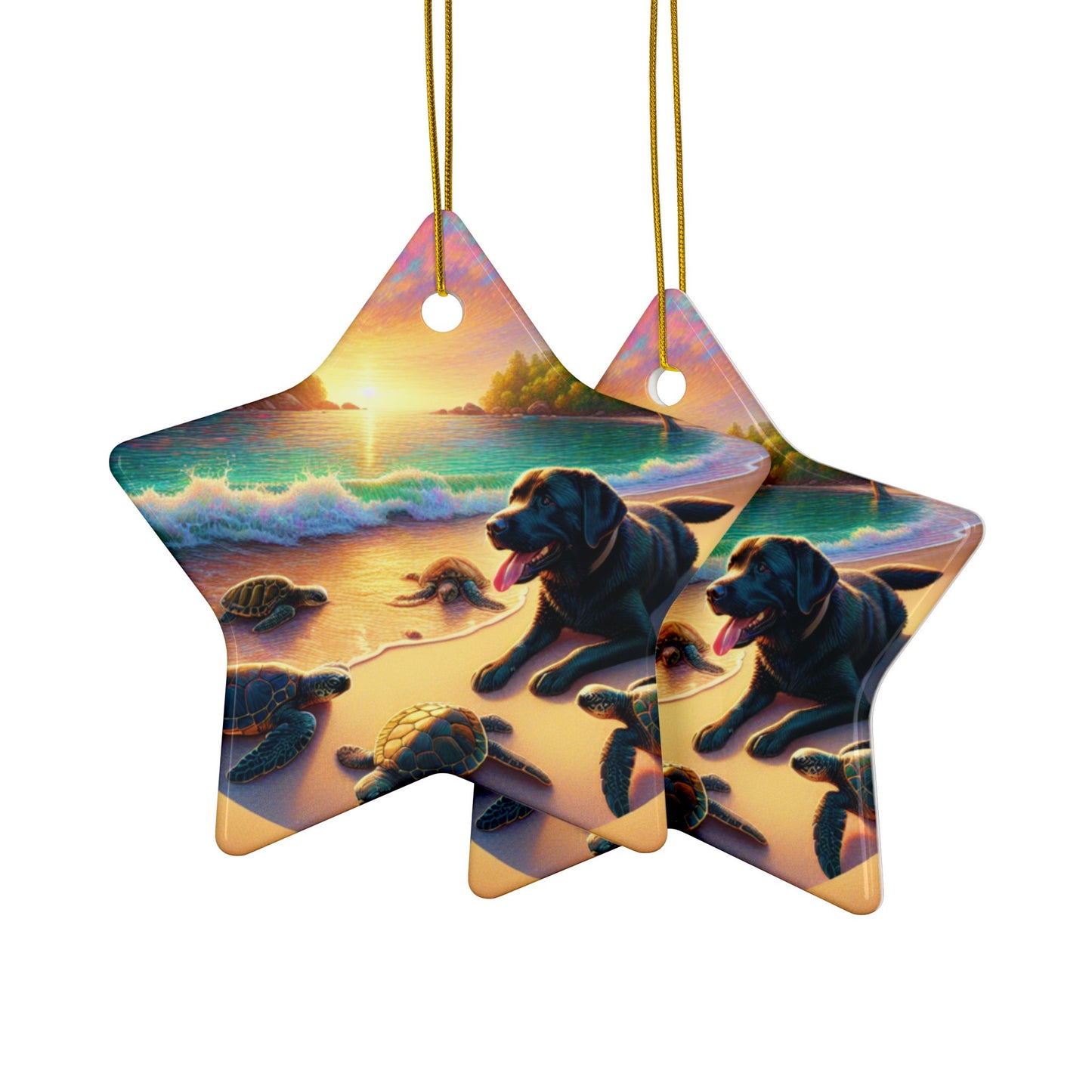 Labrador Christmas, Ceramic Ornaments, 2-Side Print, (1pc, 3pcs, 5pcs, 10pcs)