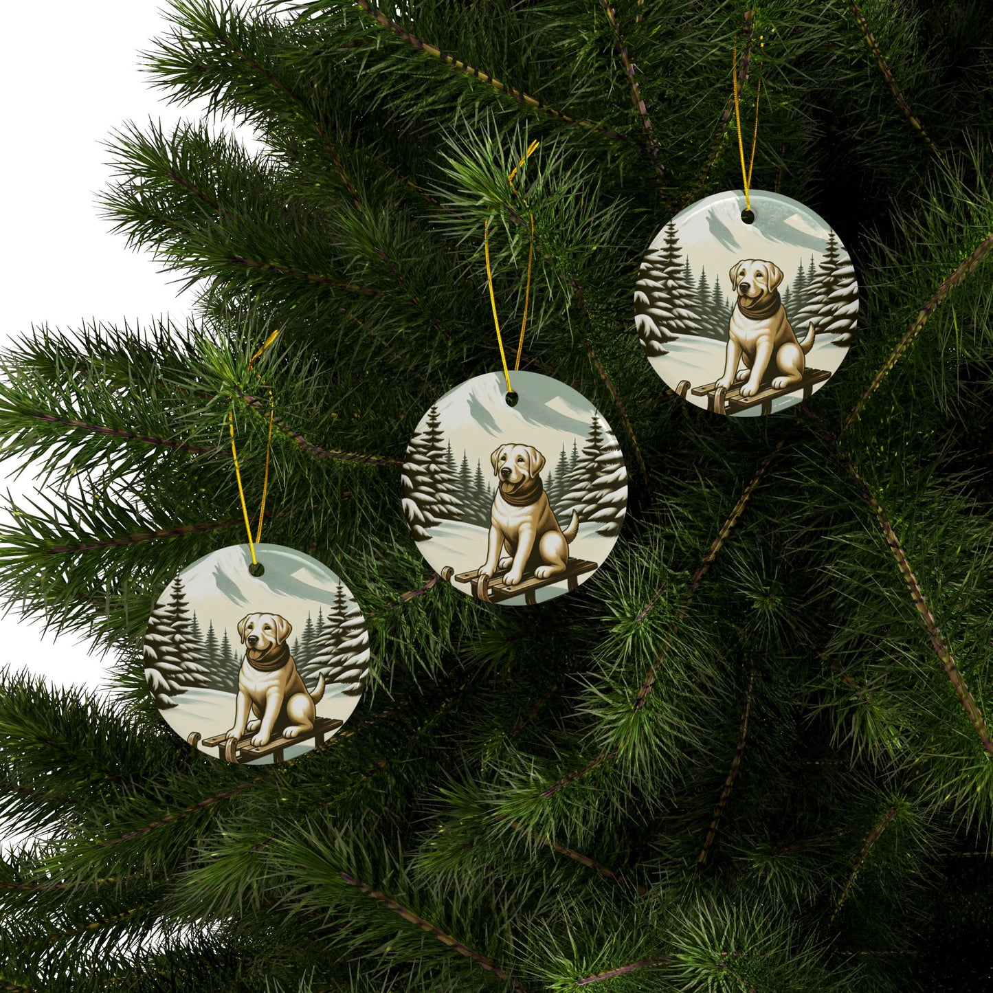 Labrador Christmas, Ceramic Ornaments, 2-Side Print, (1pc, 3pcs, 5pcs, 10pcs)