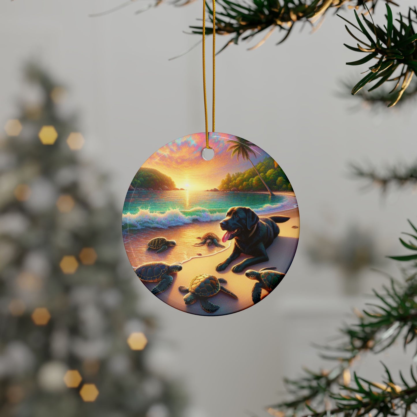 Labrador Christmas, Ceramic Ornaments, 2-Side Print, (1pc, 3pcs, 5pcs, 10pcs)