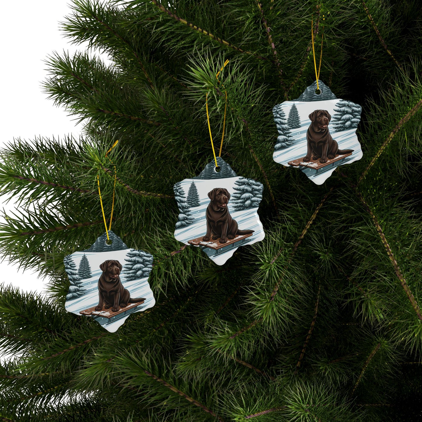 Labrador Christmas, Ceramic Ornaments, 2-Side Print, (1pc, 3pcs, 5pcs, 10pcs)