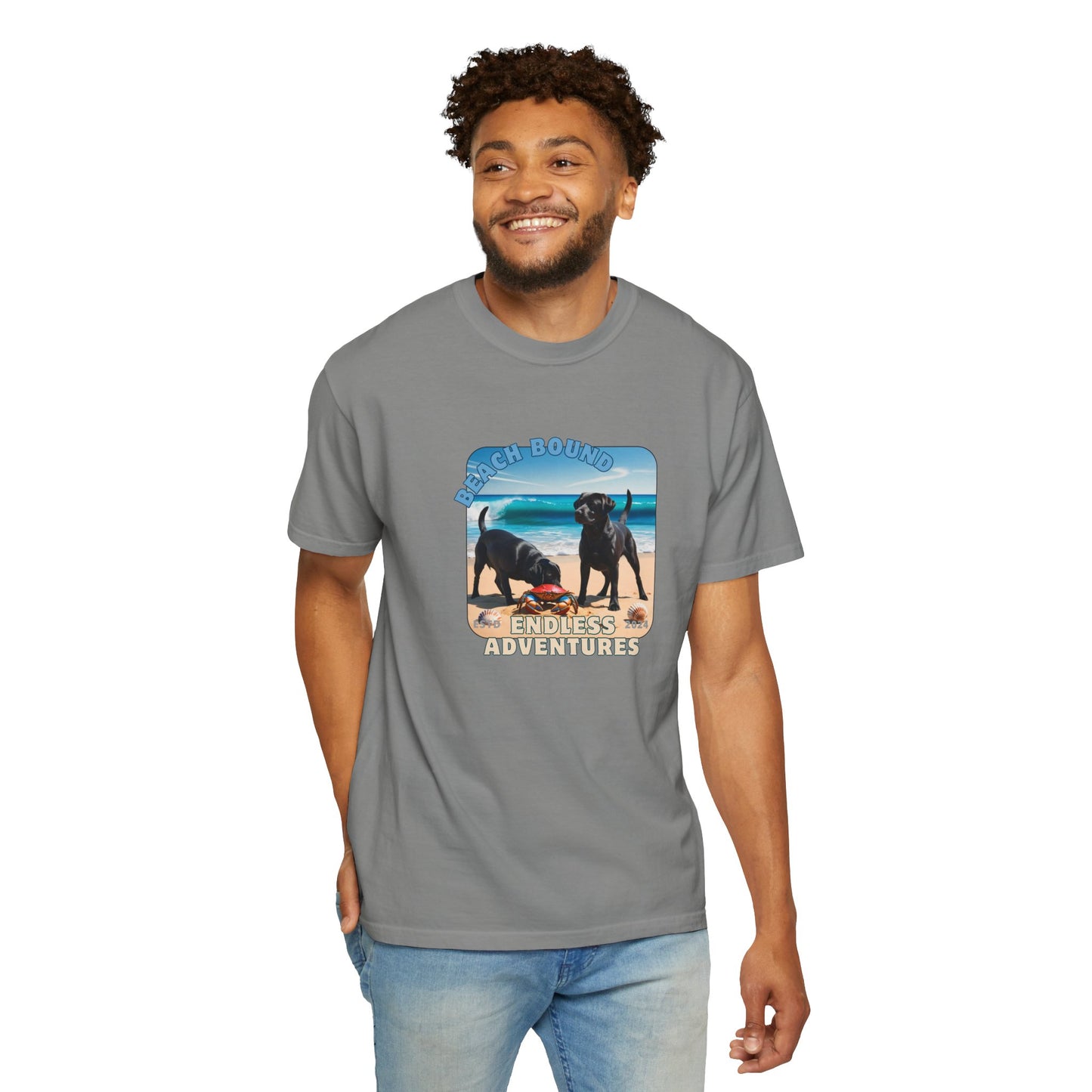 Beach Bound, two labs , Unisex Garment-Dyed T-shirt