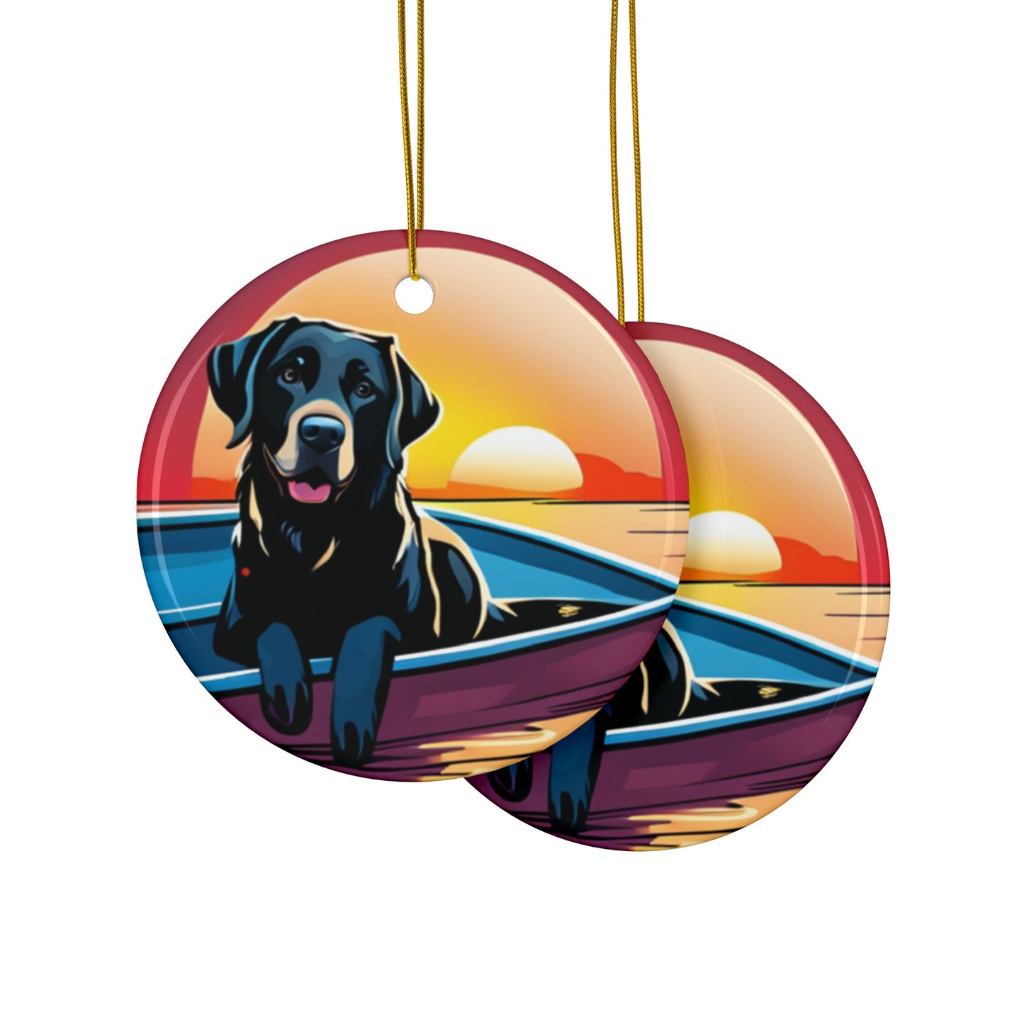 Labrador Christmas Truck, Ceramic Ornaments, 2-Side Print, (1pc, 3pcs, 5pcs, 10pcs)