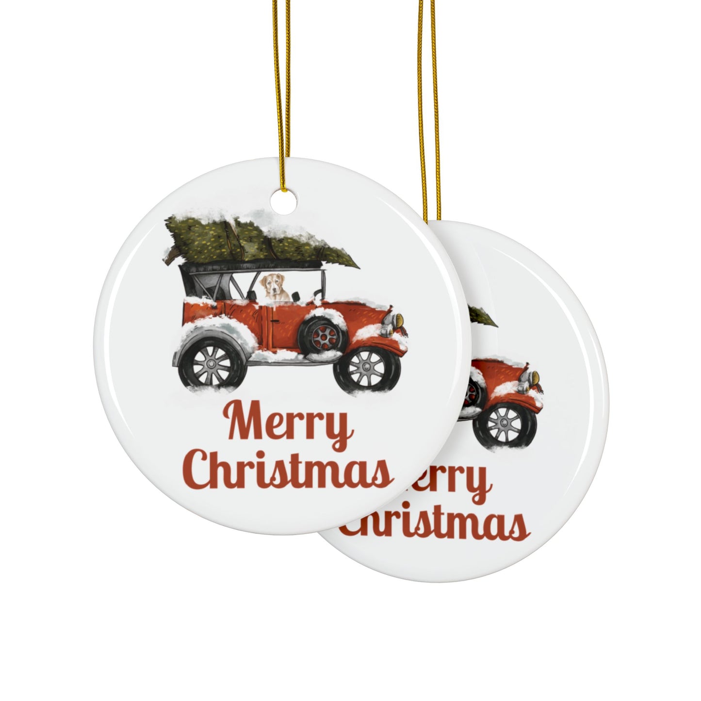 Labrador Christmas Truck, Ceramic Ornaments, 2-Side Print, (1pc, 3pcs, 5pcs, 10pcs)