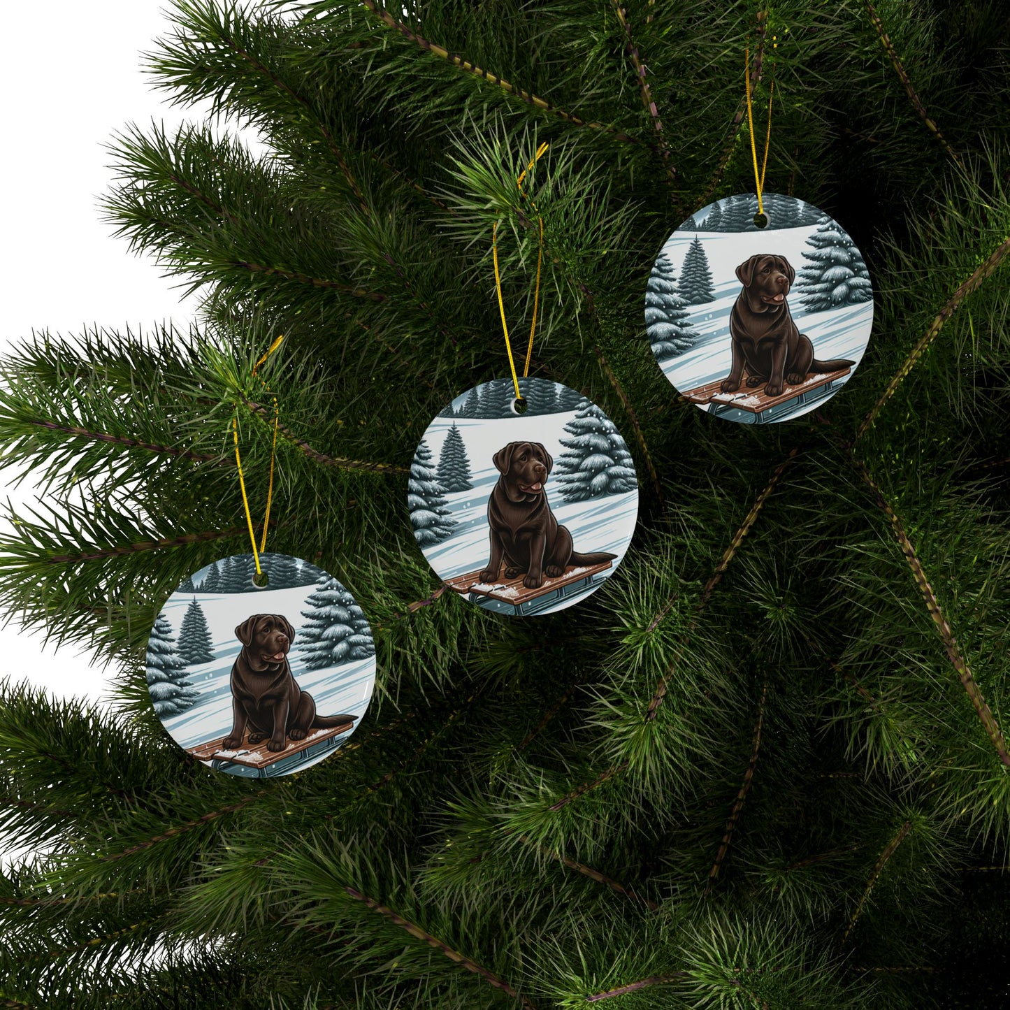 Labrador Christmas, Ceramic Ornaments, 2-Side Print, (1pc, 3pcs, 5pcs, 10pcs)