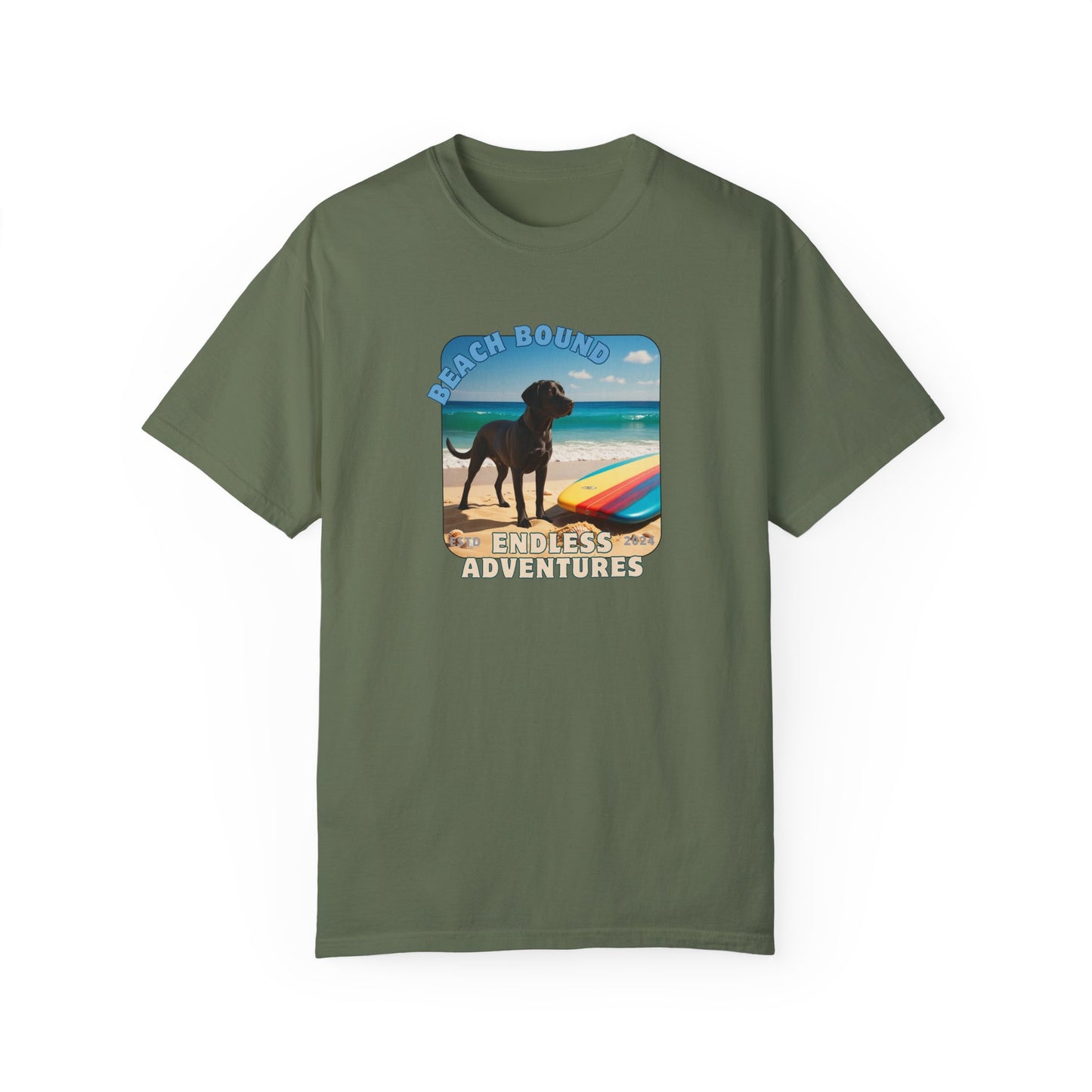 Beach Bound, Surfboard, Unisex Garment-Dyed T-shirt