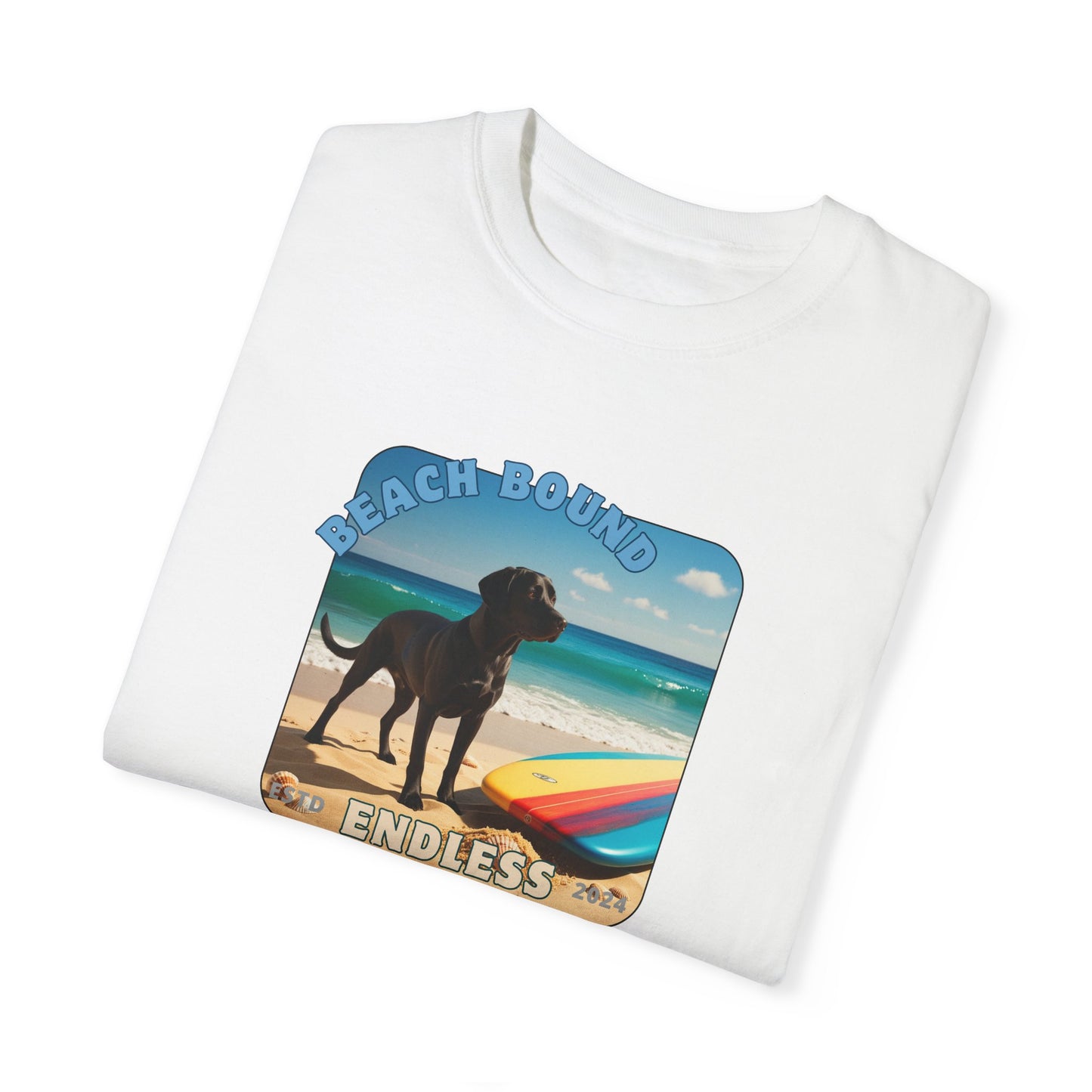 Beach Bound, Surfboard, Unisex Garment-Dyed T-shirt